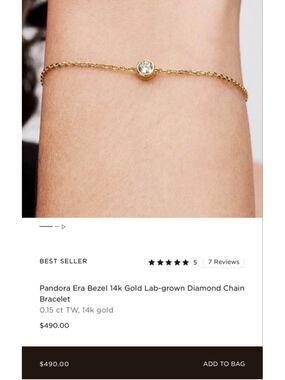 Pandora Era Bezel 14k Gold Lab-grown Diamond Chain Bracelet 0.15 ct TW, Size 2